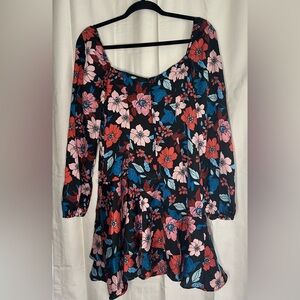 NWT City Studio Dark Floral Print Mini Ruffle Dress Tunic Milkmaid Fairy Grunge